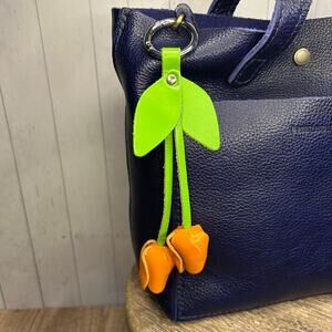 Leather Orange Tulip Purse Charm Genuine Leather Tulip Flower Bag Charm